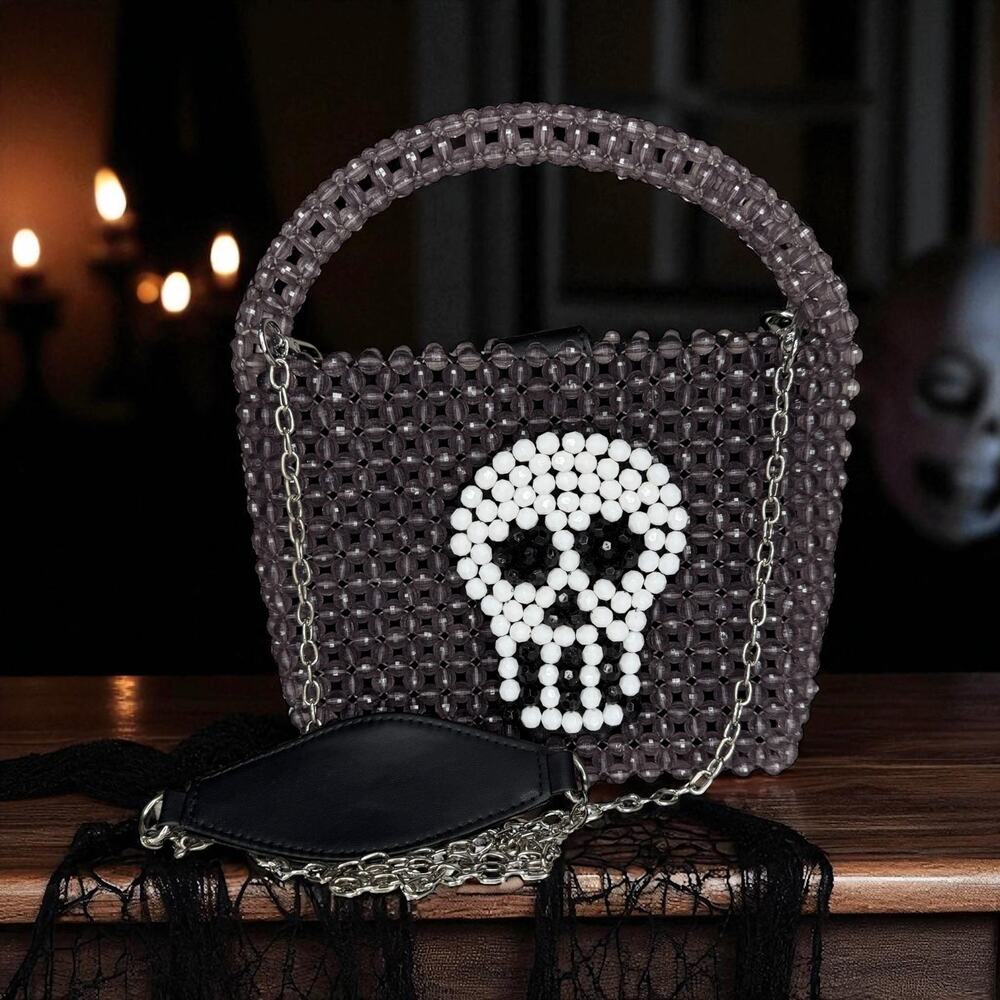 Bouffants And Broken Hearts Kendra Dandy Beaded Skull Purse Crossbody Top Handle - Picture 12 of 12